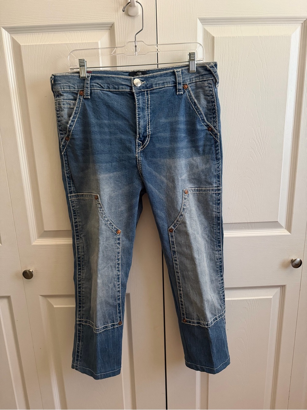 True Religion Women's Washed Blue Cropped Jeans